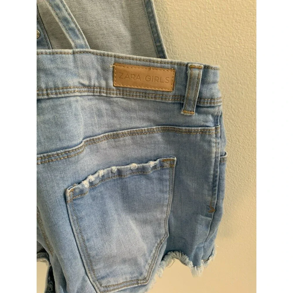 Zara Denim Washed Distressed Overall Jeans  Shorts Girls Teens Sz 13-14
